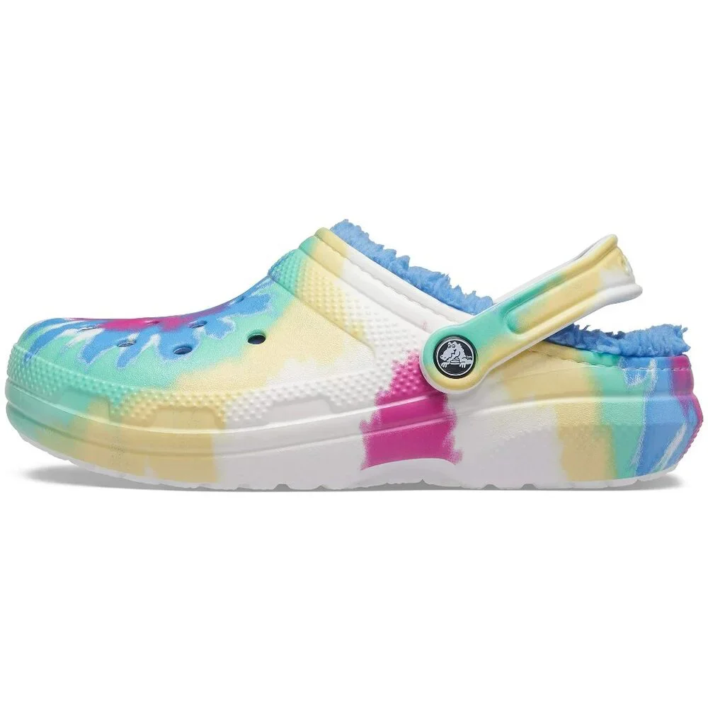 Crocs Girl's Multicolor Fuzzy Tie Dye‎ Adjustable Slip-On Casual Clogs Size 11